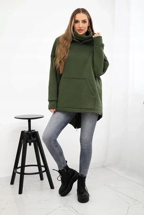 Bluza ocieplana z suwakiem z tyłu khaki - zdjęcie 2