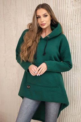 Bluza ocieplana z długim tyłem i kapturem ciemno zielona - zdjęcie 4