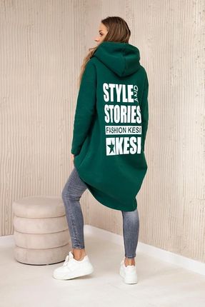 Bluza ocieplana z długim tyłem i kapturem ciemno zielona - zdjęcie 3