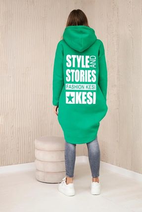 Bluza ocieplana z długim tyłem i kapturem zielona - zdjęcie 2
