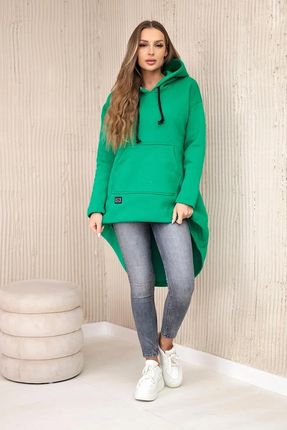 Bluza ocieplana z długim tyłem i kapturem zielona - zdjęcie 3