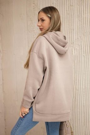 Bluza ocieplana z suwakiem na boku ciemno beżowa - zdjęcie 2