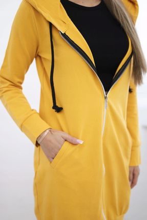 Bluza sukienkowa z kapturem musztardowa - zdjęcie 3