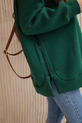 Bluza ocieplana z suwakiem na boku ciemno zielona - zdjęcie 3