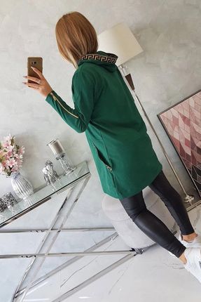 Bluza z ozdobną taśmą ciemno zielona - zdjęcie 3