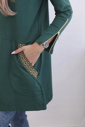Bluza z ozdobną taśmą ciemno zielona - zdjęcie 2