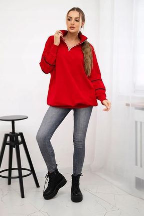 Bluza z suwakiem i kieszeniami czerwona - zdjęcie 2