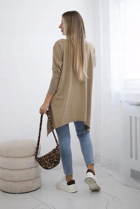 Bluzka oversize z nadrukiem tęczowych ust camelowa - zdjęcie 3