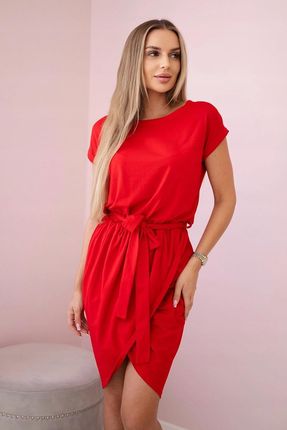 Sukienka wiązana z kopertowym dołem czerwona - zdjęcie 3