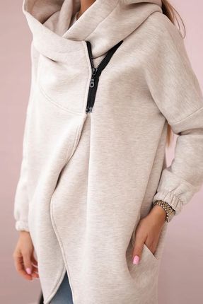 Bluza z krótkim suwakiem beżowy melanż - zdjęcie 2