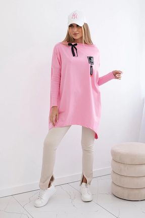 Bluza oversize z asymetrycznymi bokami jasno różowa - zdjęcie 3