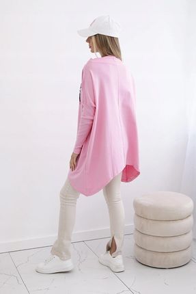 Bluza oversize z asymetrycznymi bokami jasno różowa - zdjęcie 2