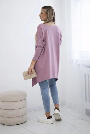 Bluzka oversize z nadrukiem tęczowych ust ciemny różowy - zdjęcie 3