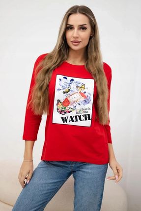 Bluzka z grafiką 3D Watch czerwona - zdjęcie 3