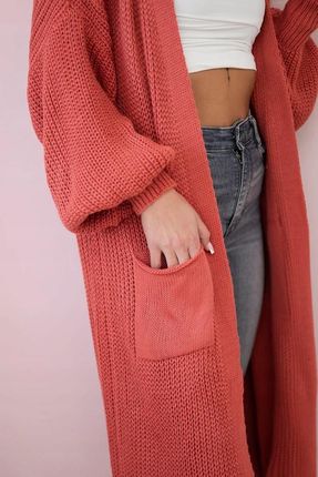 Sweter długi kardigan ciemny różowy - zdjęcie 4