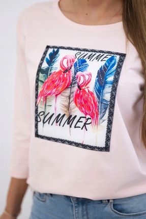 Bluzka z grafiką flamingów 3D pudrowy róż - zdjęcie 2