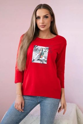 Bluzka z nadrukiem Star Style czerwona - zdjęcie 3