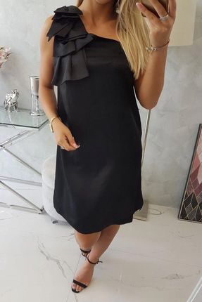 Sukienka z kokardą na ramieniu czarna - zdjęcie 3