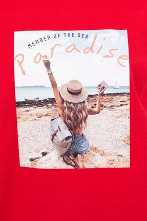 Bluzka z nadrukiem Paradise czerwona - zdjęcie 3