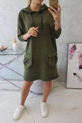 Sukienka z kapturem khaki - zdjęcie 3