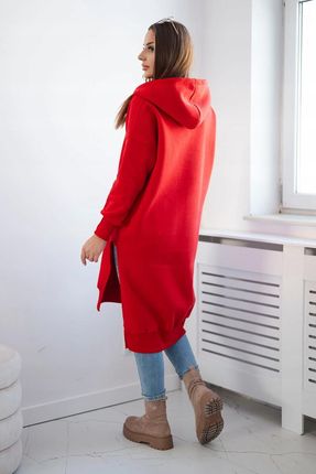Bluza ocieplana z rozcięciami na bokach czerwona - zdjęcie 2