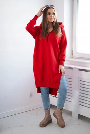 Bluza ocieplana z rozcięciami na bokach czerwona - zdjęcie 3
