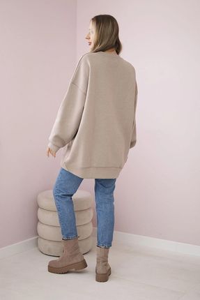 Bluza ocieplana z napisem Ciao Bella ciemno beżowa - zdjęcie 3