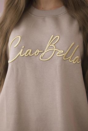 Bluza ocieplana z napisem Ciao Bella ciemno beżowa - zdjęcie 4