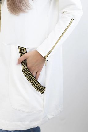 Bluza z ozdobną taśmą ecru - zdjęcie 3