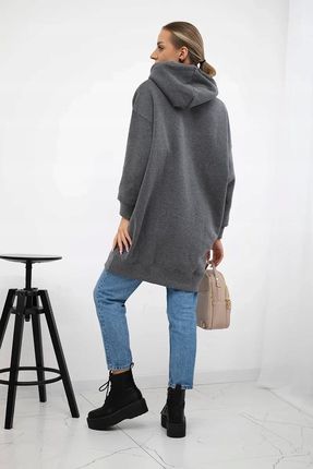 Bluza ocieplana z haftowanym napisem oversize grafitowa - zdjęcie 3