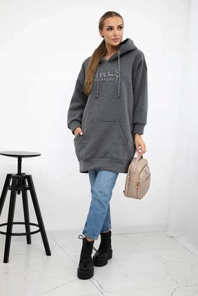 Bluza ocieplana z haftowanym napisem oversize grafitowa - zdjęcie 2