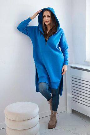 Bluza ocieplana z rozcięciami na bokach chabrowa - zdjęcie 3