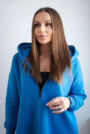 Bluza ocieplana z rozcięciami na bokach chabrowa - zdjęcie 2