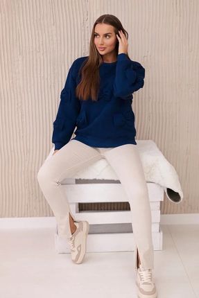 Bluza ocieplana ze ściągaczem i ozdobnymi kokardami granatowa - zdjęcie 4