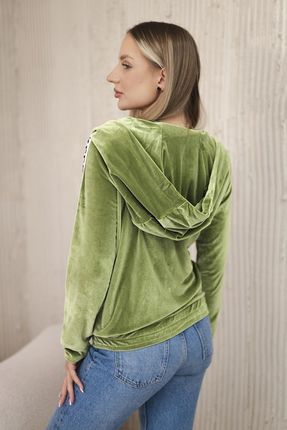 Bluza welurowa z kapturem zielona - zdjęcie 2