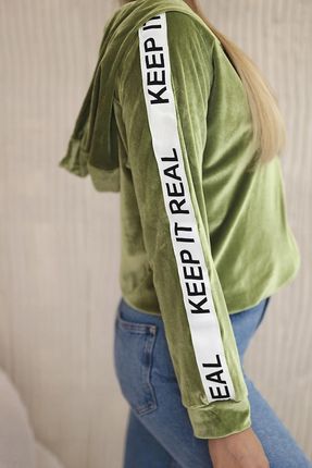 Bluza welurowa z kapturem zielona - zdjęcie 3