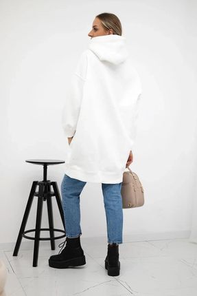 Bluza ocieplana z haftowanym napisem oversize ecru - zdjęcie 3