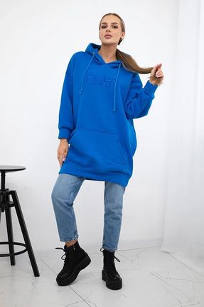 Bluza ocieplana z haftowanym napisem oversize chabrowa - zdjęcie 3