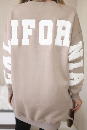 Bluza ocieplana z napisem California ciemno beżowa - zdjęcie 4