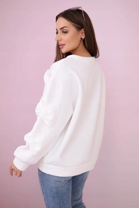 Bluza ocieplana z ozdobnymi kokardami ecru - zdjęcie 4