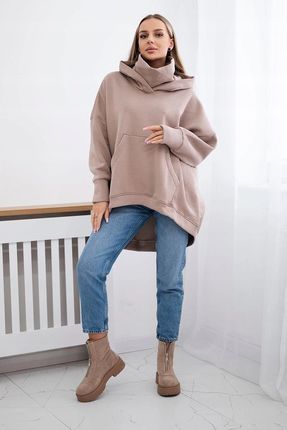 Bluza ocieplana oversize ciemno beżowa - zdjęcie 3