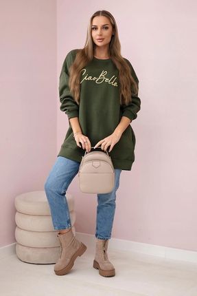 Bluza ocieplana z napisem Ciao Bella khaki - zdjęcie 2