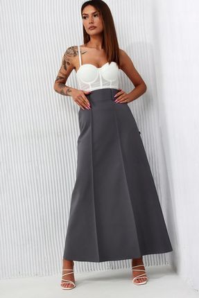 Szara spódnica maxi z efektownymi przeszyciami M/L - zdjęcie 5