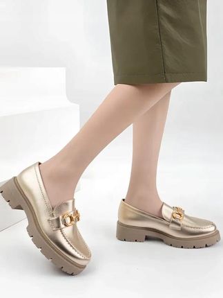 Mokasyny Damskie Półbuty ELEGANCE GOLD Złote 40 - zdjęcie 2