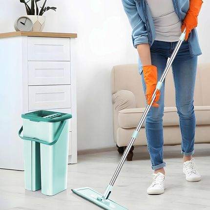 Maxsell Mop Płaski Z Wyciskaczem + Wiadro Dwukomorowe + 2 Wkłady Mikrofibra - zdjęcie 5
