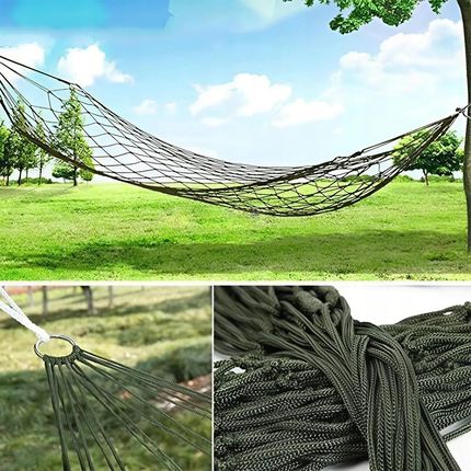 Hamak Ogrodowy Sznurkowy Siatka Nylon Zielony 220X100 Duży 1828234201 - zdjęcie 3