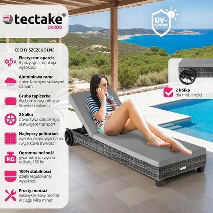 Tectake Leżak Ogrodowy Rattanowy Leżanka Z Poduszka 1828222450 - zdjęcie 4