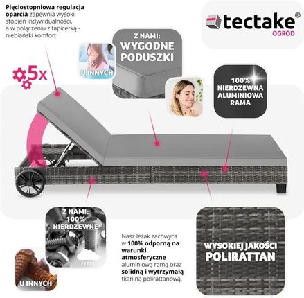 Tectake Leżak Ogrodowy Rattanowy Leżanka Z Poduszka 1828222450 - zdjęcie 2