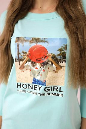 Sukienka z nadrukiem Honey girl miętowa - zdjęcie 2