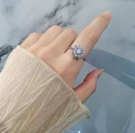 SREBRNY PIERŚCIONEK ANTYSTRESOWY KWIAT W ROZKWICIE stres fidget obrotowy - zdjęcie 2